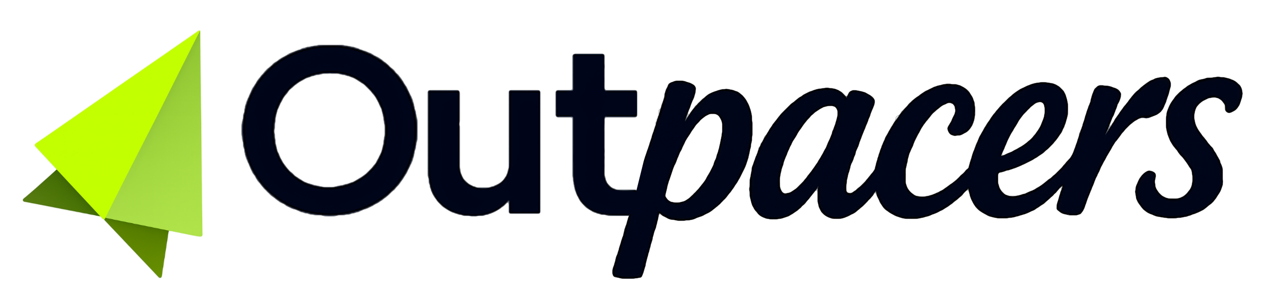 Outpacers dark wordmark with green arrow